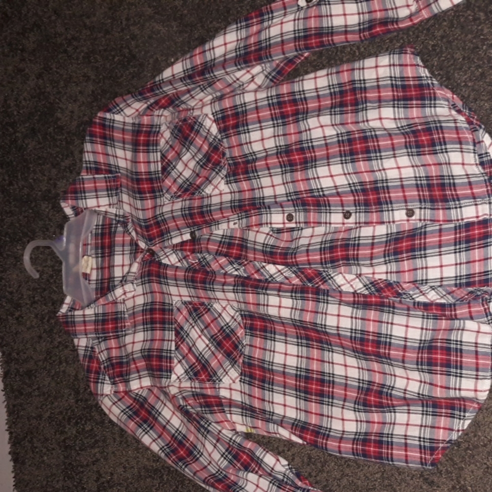 Womans red, grey, and white flannel size Medium